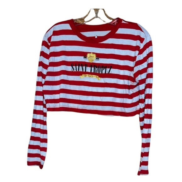 Y2k Crop Top St. Tropez French Riviera Stripe Shirt - Picture 1 of 4